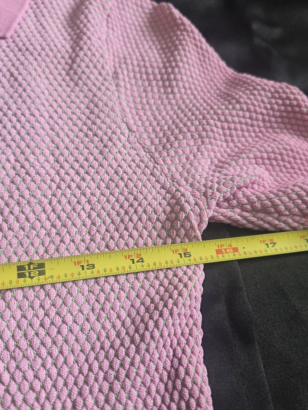 Anthropologie Current Air Light Pink Green Stretch Knit Polo Preppy Top - Picture 4 of 7